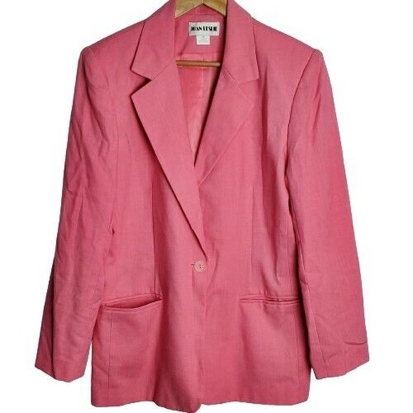 Vintage 90's Joan Leslie Bright Pink Button Down Blazer Jacket Size 12 - Picture 1 of 9